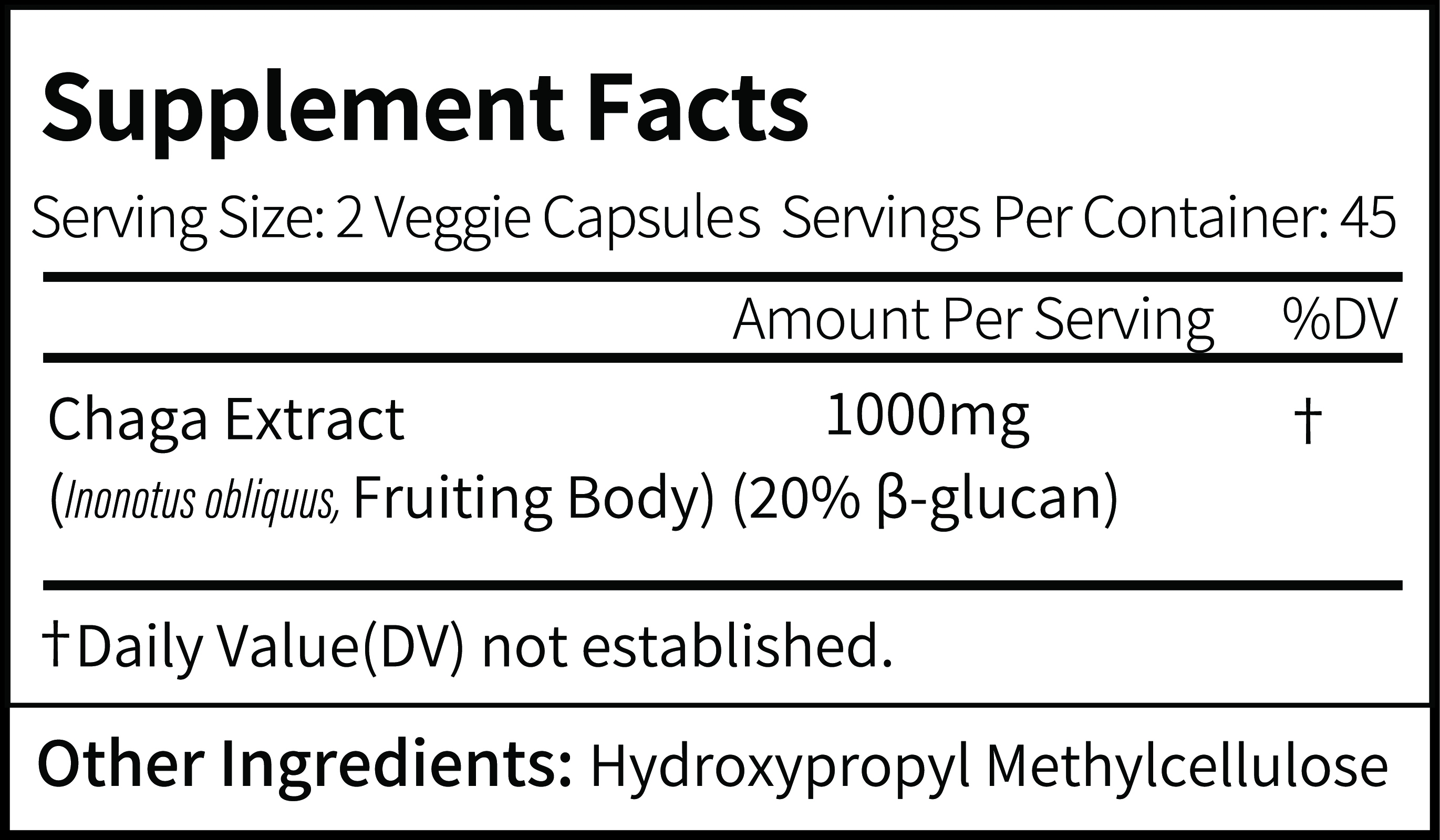 Chaga Capsules nutrition facts